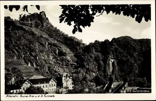 Ak Altenahr im Ahrtal, Ruine Are und 3 Tunnels