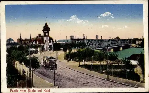 Ak Kehl am Rhein, Rheinbrücke, Straßenbahn