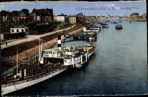 Ak Ludwigshafen am Rhein, Landeplätze, Schiffe