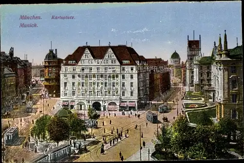 Ak München, Karlsplatz, Straßenbahn, Türme