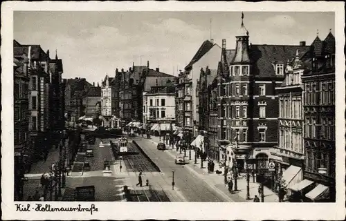 Ak Kiel in Schleswig Holstein, Holtenauer Straße, Straßenbahn, Passanten, Geschäfte