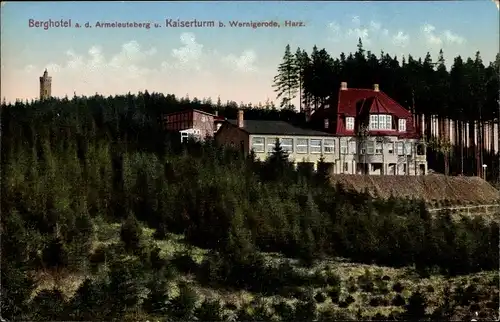 Ak Wernigerode am Harz, Berghotel auf dem Armeleuteberg, Kaiserturm