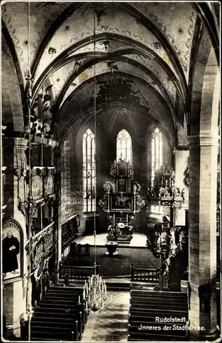 Ak Rudolstadt, Inneres der Stadtkirche, Blick von Empore, Kirchenschiff