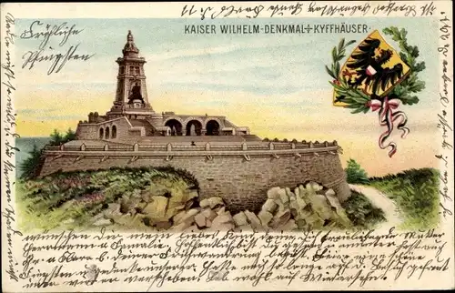 Wappen Litho Steinthaleben Kyffhäuserland in Thüringen, Kyffhäuser, Kaiser Wilhelm Denkmal