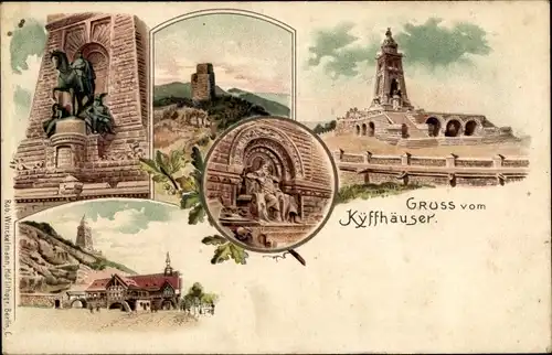 Litho Steinthaleben Kyffhäuserland in Thüringen, Kyffhäuser, Kaiser Wilhelm Denkmal, Barbarossa