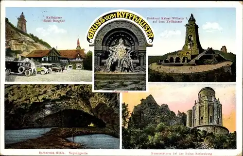 Ak Steinthaleben Kyffhäuserland, Kyffhäuser, Denkmal Kaiser Wilhelm I, Neptungrotte, Barbarossahöhle