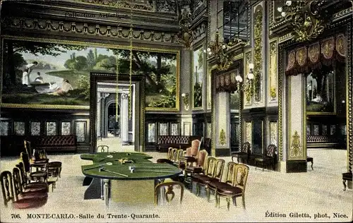 Ak Monte Carlo Monaco, Salle du Trente Quarante, Spielsaal, Roulettetisch