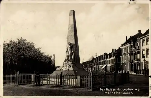 Ak Den Helder Nordholland Niederlande, Havenplein met Marine Monument