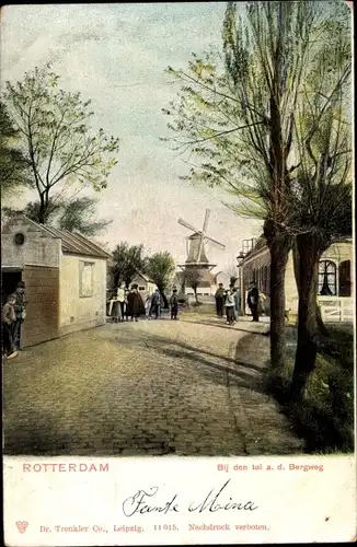 Ak Rotterdam Südholland Niederlande, Bij den tol a. d. Bergweg, Windmühle