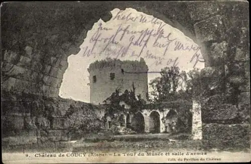 Ak Coucy le Château Aisne, La Tour du Musee et salle d'armes