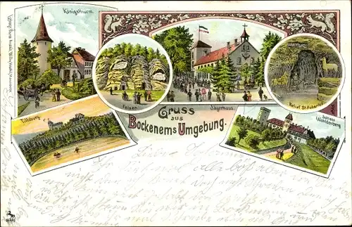 Litho Bockenem am Harz, Königsturm, Tillsburg, Jägerhaus, Schloss Wohldenberg