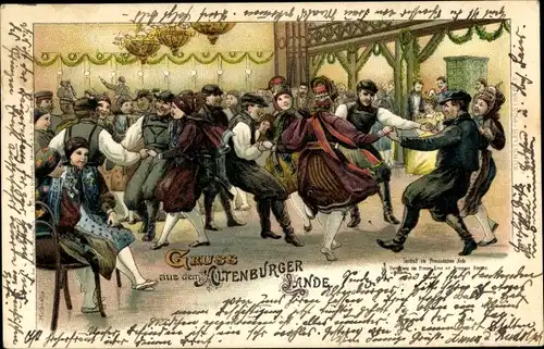 Künstler Ak Altenburg in Thüringen, Gruß aus dem Altenburger Lande, Tanz in Trachten