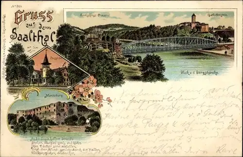 Litho Halle an der Saale, Moritzburg, Saalschloss Brauerei, Giebichenstein, Peissnitz