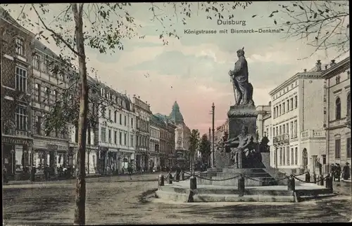 Ak Duisburg im Ruhrgebiet, Königstraße, Bismarckdenkmal