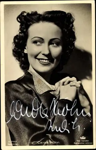 Ak Schauspielerin Carola Höhn, Portrait, Autogramm