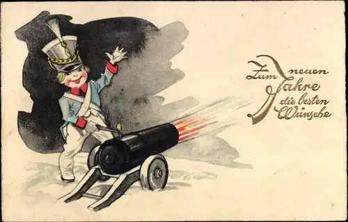 Ak Glückwunsch Neujahr, Soldat zündet Kanone
