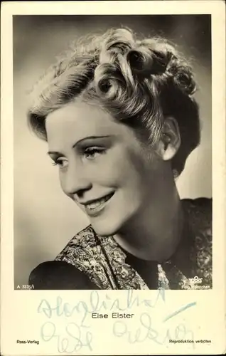 Ak Schauspielerin Else Elster, Portrait, Blond, Ross A 3375 1, Tobis, Autogramm