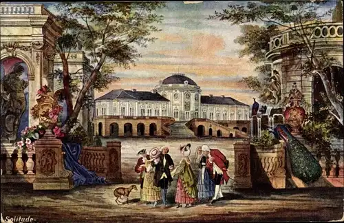 Künstler Ak Stuttgart in Württemberg, Schloss Solitude, Südfassade des Hauptgebäudes, Pfau