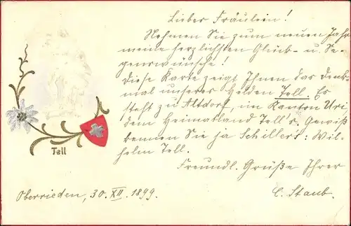 Präge Wappen Ak Wilhelm Tell-Denkmal, Freiheitskämpfer, Blume