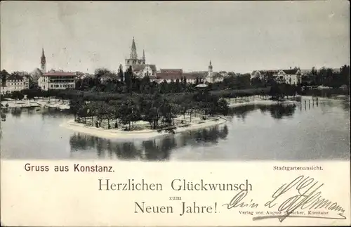 Ak Konstanz am Bodensee, Stadtgartenansicht, Glückwunsch Neujahr