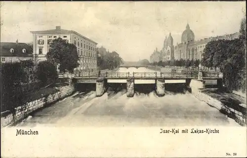 Ak München Bayern, Isar-Kai, Lukaskirche