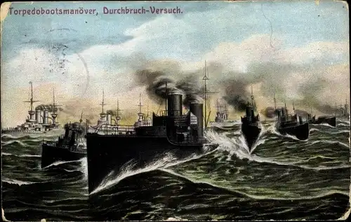 Ak Deutsche Kriegsschiffe, Torpedobootsmanöver, Durchbruch Versuch, Kaiserliche Marine