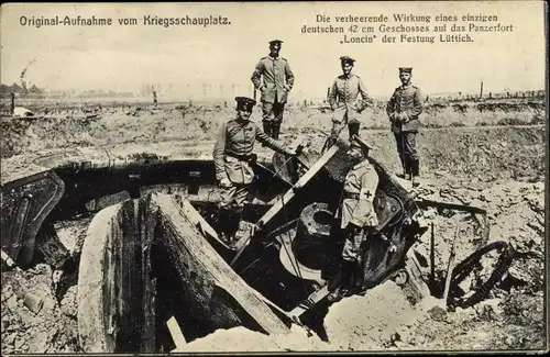 Ak Kriegsschauplatz, Die verheerende Wirkung eines Geschosses auf das Panzerfort Loncin