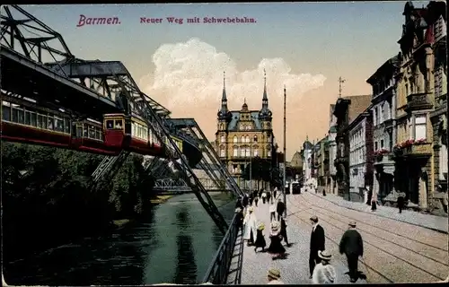 Ak Barmen Wuppertal, Neuer Weg mit Schwebebahn