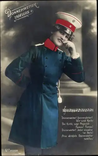 Ak Frau in Uniform, Donnerwetter Tadellos, Lied mit Partitur