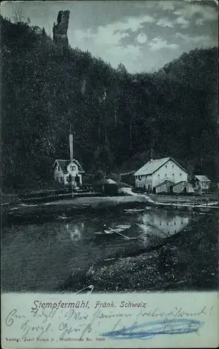 Mondschein Ak Behringersmühle Gößweinstein in Oberfranken, Stempfermühle