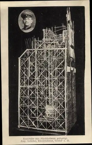 Ak Goslar am Harz, Kunstuhr aus Strohhalmen, Aug. Lehrke