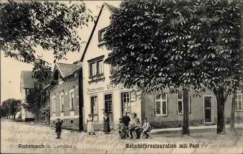 Ak Rohrbach in der Pfalz, Bahnhofsrestauration mit Post
