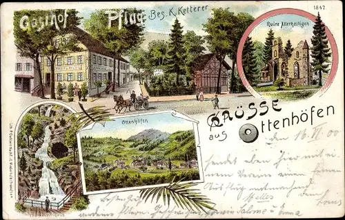 Litho Offenhöfen im Schwarzwald, Gasthof Pflug, Ruine Allerheiligen