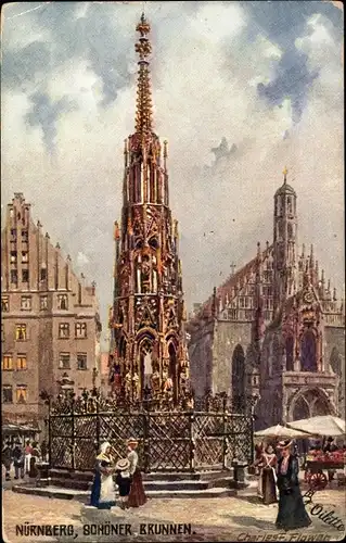 Künstler Ak Flower, Charles, Nürnberg in Mittelfranken Bayern, Schöner Brunnen