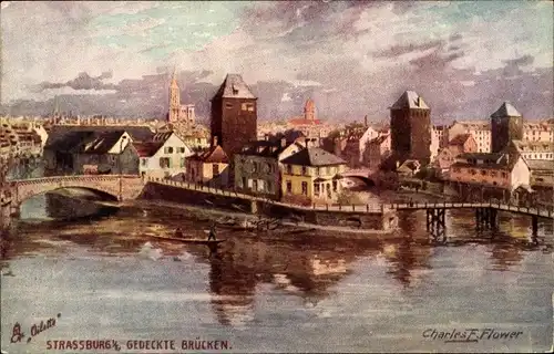 Künstler Ak Flower Ch., Strassburg, Gedeckte Brücken