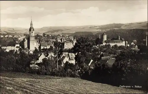 Ak Zschopau im Erzgebirge Sachsen, Stadtansicht von Süden, Kirche, Schloss Wildeck