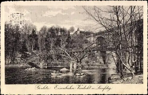 Ak Görlitz in der Lausitz, Eisenbahn Viadukt und Laufsteg