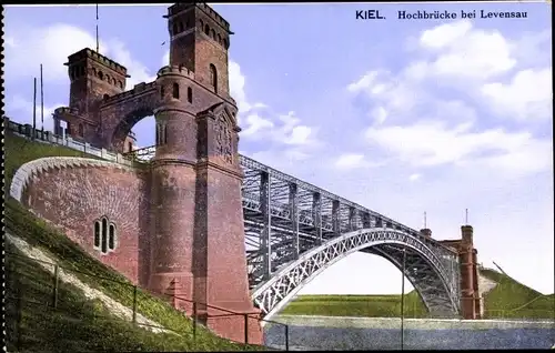 Ak Kiel Schleswig Holstein, Hochbrücke bei Levenau
