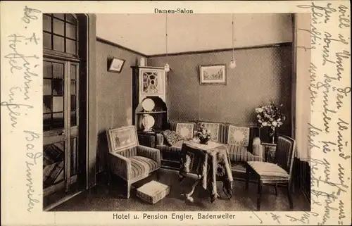 Ak Badenweiler im Schwarzwald, Hotel und Pension Engler, Damen-Salon