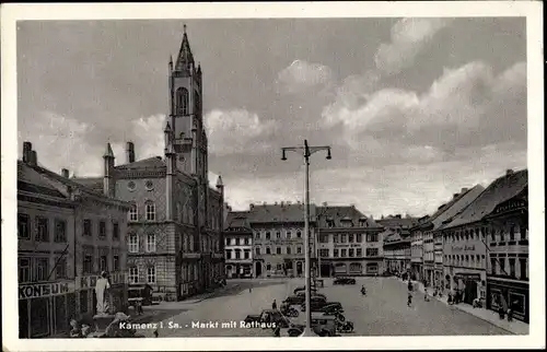 Ak Kamenz in Sachsen, Markt mit Rathaus, Geschäft Konsum