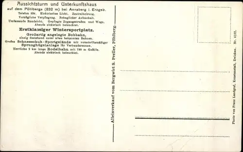 Ak Annaberg Buchholz Erzgebirge, Pöhlberg Unterkunftshaus, Aussichtsturm