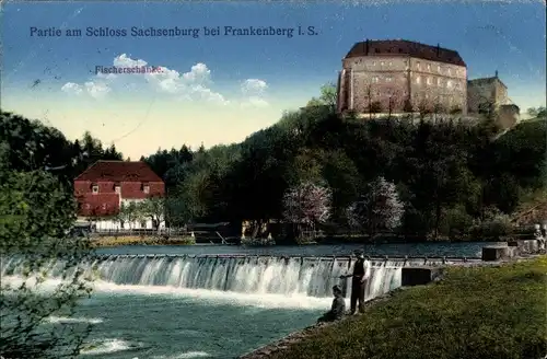Ak Frankenberg Sachsen, Schloss Sachsenburg, Fischerschänke