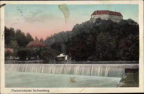 Ak Frankenberg in Sachsen, Schloss Sachsenburg, Gasthaus Fischerschänke