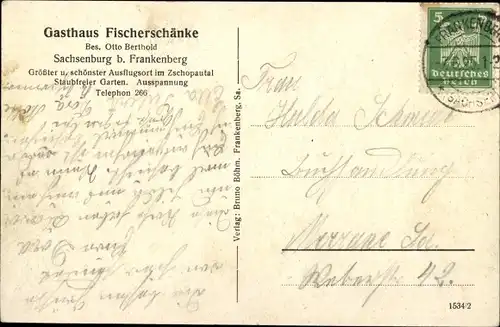 Ak Frankenberg in Sachsen, Schloss Sachsenburg, Gasthaus Fischerschänke