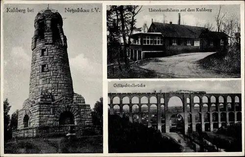 Ak Netzschkau im Vogtland, Unterkunftshaus auf dem Kuhberg, Göltzschtalbrücke