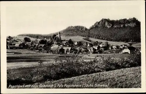 Ak Papstdorf Gohrisch in Sachsen, Panorama mit dem Gohrisch und Fels Papststein