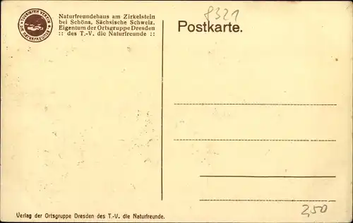 Ak Reinhardtsdorf Schöna Sächsische Schweiz, Zirkelstein, Naturfreundehaus