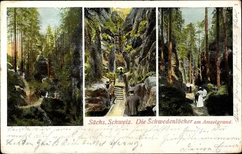 Ak Hohnstein Sächsische Schweiz, Die Schwedenlöcher am Amselgrund