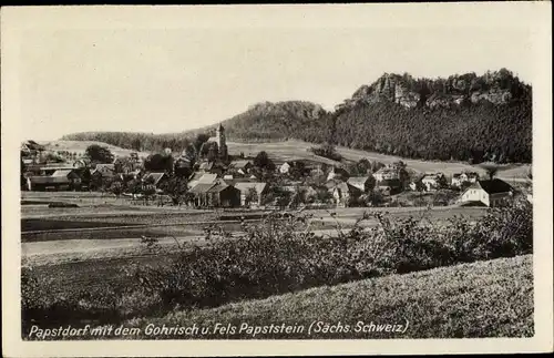 Ak Papstdorf Gohrisch in Sachsen, Panorama mit dem Gohrisch und Fels Papststein