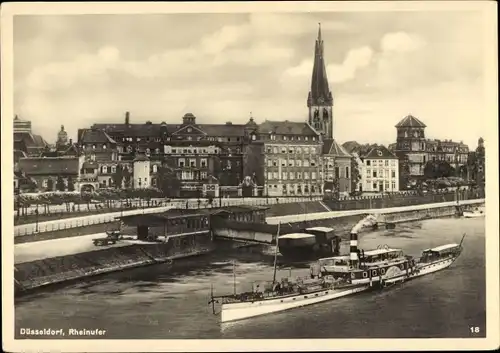 Ak Düsseldorf am Rhein, Blick auf das Rheinufer, Dampfer
